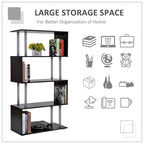 Jude 5-Tiers Geometric Wooden S-Shaped Bookshelf Display with Metal Frame for Living Room, Bedroom & Home Office-Black