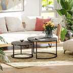 Zephyr Modern Coffee Table Set of 2, Nesting Side Tables w/ Metal Base for Living Room Bedroom Office Faux Marbled Grey