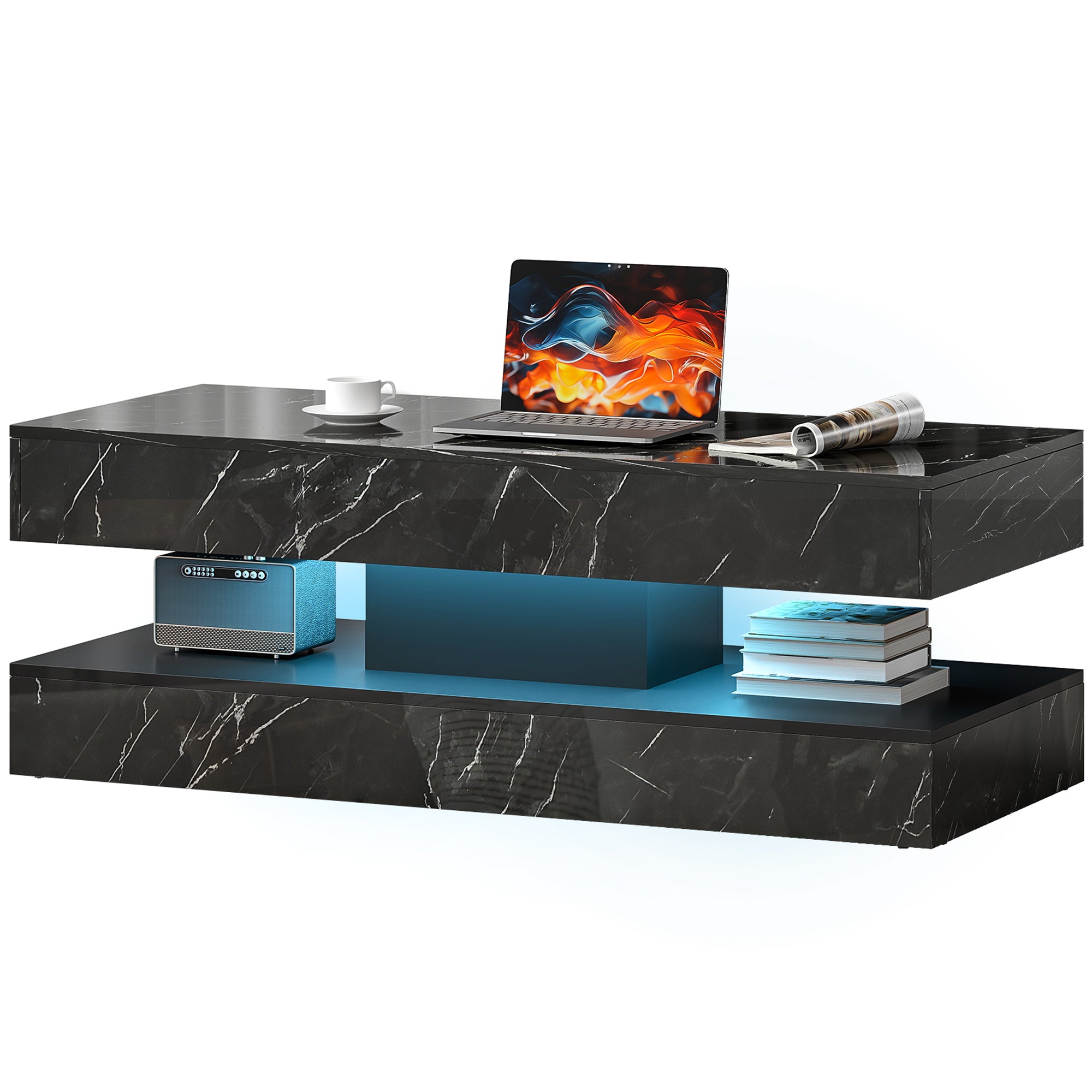 Marble-like coffee table black