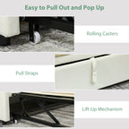 Atlas Upholstered Twin Trundle Bed, Extendable Twin to King Day Bed with Headboard and Armrests-Cream White