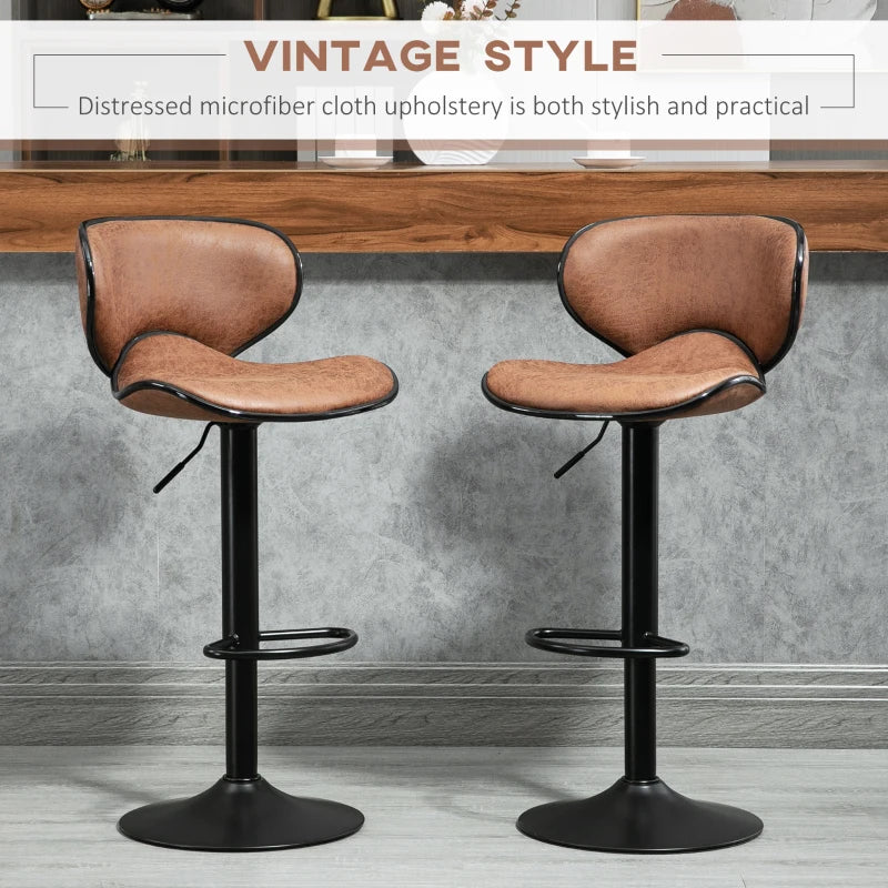 Anna Vintage Set of 2 Microfiber Cloth Adjustable Counter/Bar Height Stools with Swivel Seat, Brown