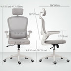 Owen Ergonomic Mesh Office Chair, High Back Desk Chair with Rotatable Headrest, Flip-Up Armrests, Lumbar Support, Grey