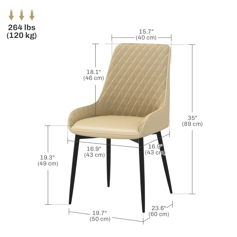Blake Modern Dining Chairs with Diamond Tufting and Steel Legs-Set of 2-Khaki