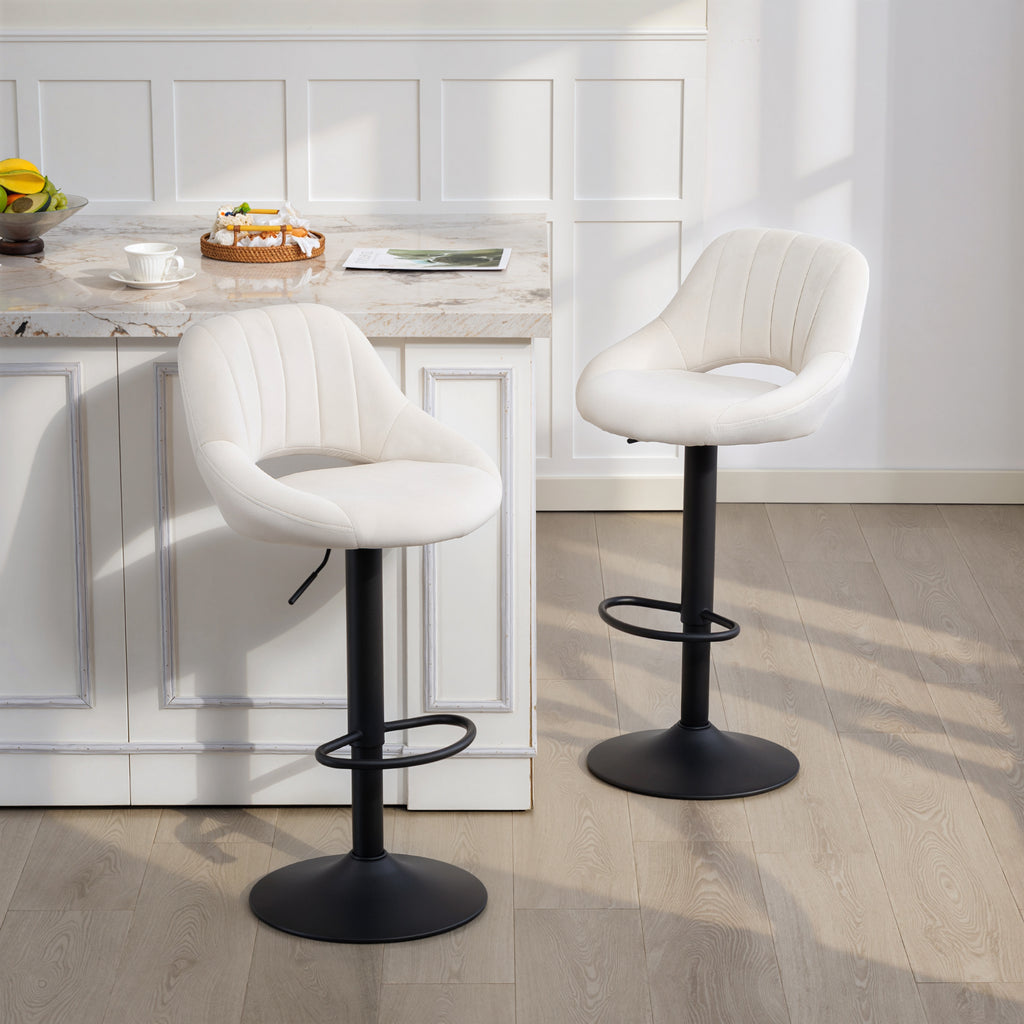 Cody Set of 2 Swivel and Adjustable height Counter/Barstools with Fabric Upholstery-Cream