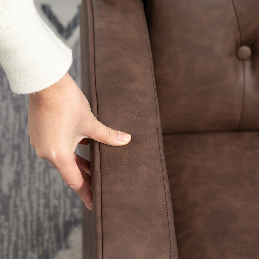 RAYA Accent Chair Small Cozy Comfortable Modern Faux Leather Thick Padding for Living Room, Bedroom, Home Office-Brown