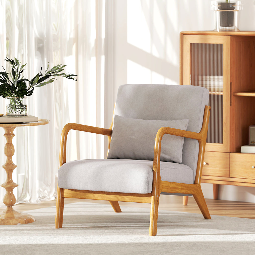 Alex Fabric Retro Accent Chair with Solid Wood Legs-Grey