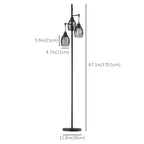 Carmen Dimmable Floor Lamp with 3 Hanging Wire Lampshades-Black