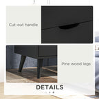 Jesse Modern Bedside Table, Nightstand with 2 Drawers and Pine Wood Legs for Bedroom, Living Room, Black