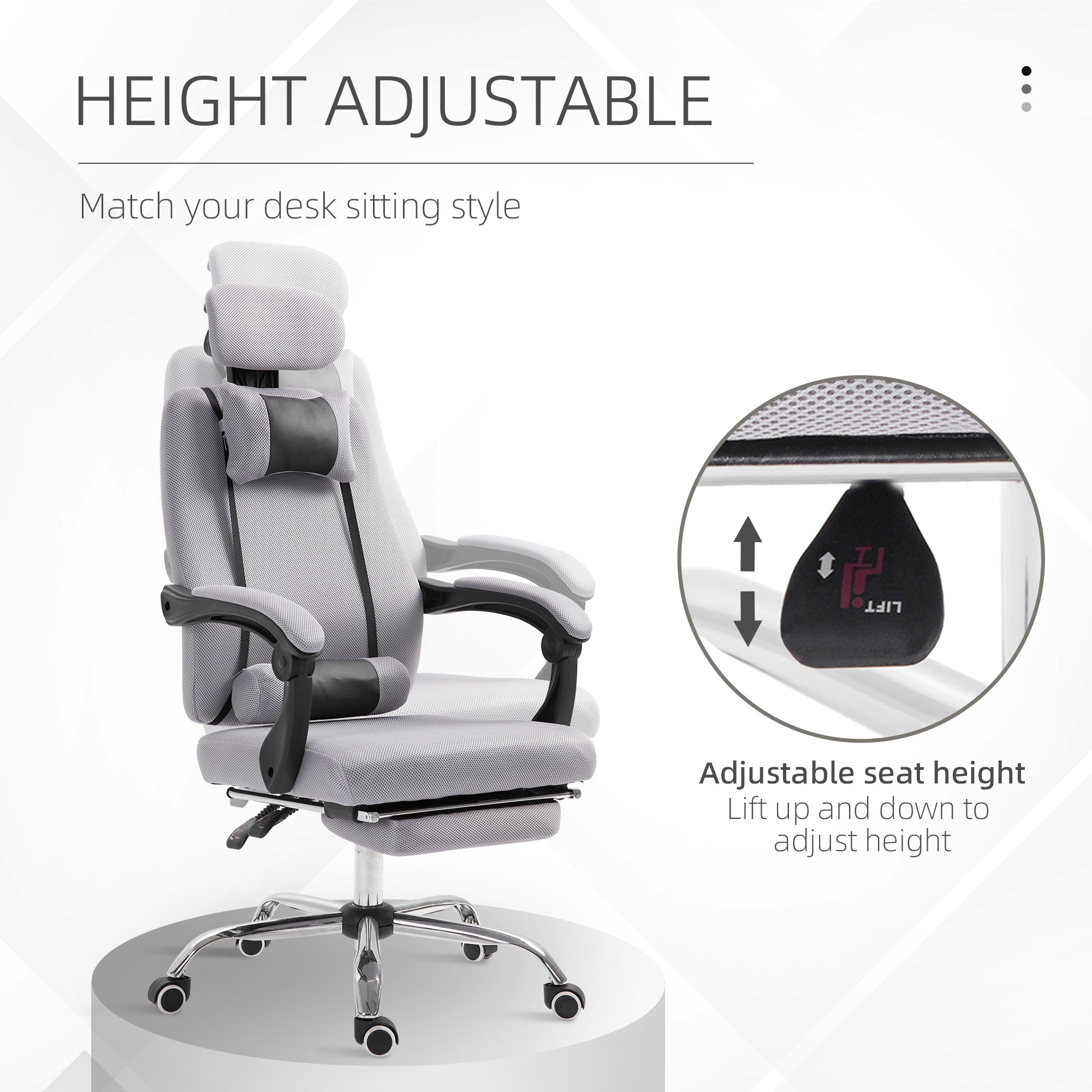 Brady Ergonomic Executive High Back Office Chair with Footrest,Lumbar Support,Grey