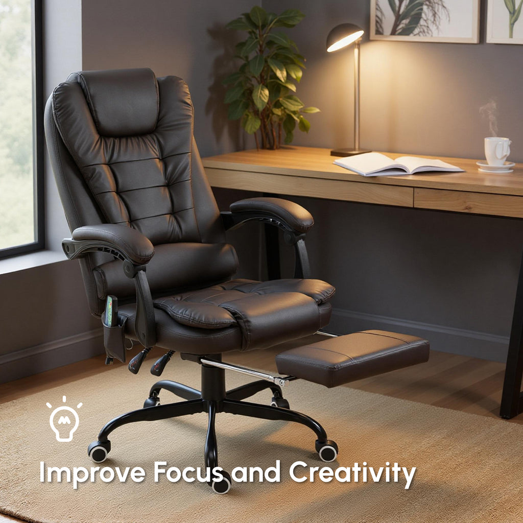 Declan 7-Point Vibrating Massage Chair, Reclining Office Chair with Footrest, Reclining Back, Adjustable Height, Brown