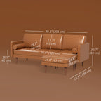 Reuben Faux Leather  Sectional-Sofa with movable Footstool and 2 Bolster Pillows-Brown