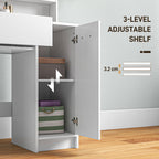 Elise Vanity Set with Mirror and Stool, Makeup Vanity Table with Storage Drawer, Cabinet, Adjustable Shelf for Bedroom, White