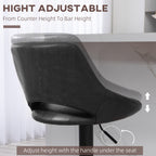 Cody Set of 2 Swivel and Adjustable height Counter/Barstools with Faux-Leather Upholstery-Black
