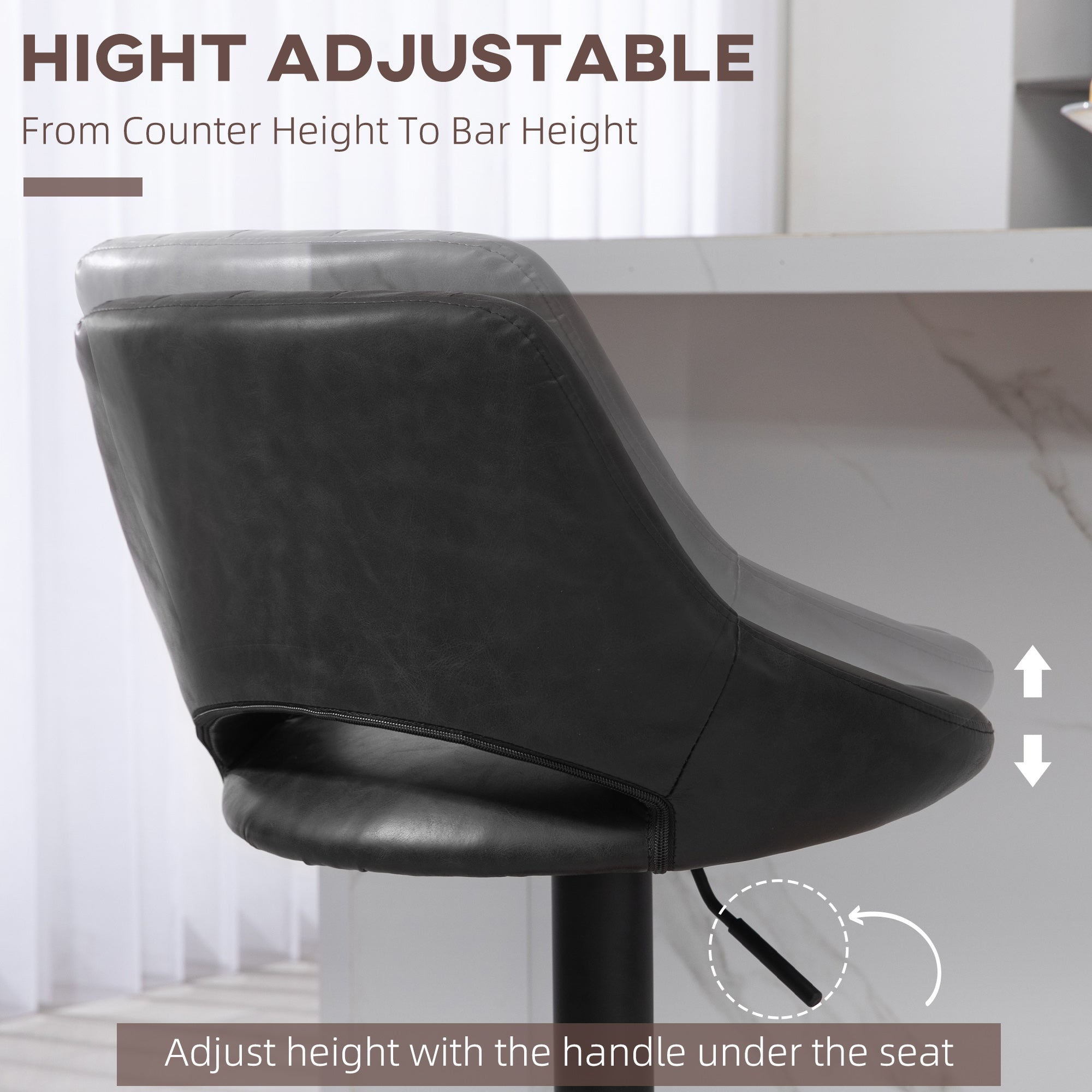 Cody Set of 2 Swivel and Adjustable height Counter/Barstools with Faux-Leather Upholstery-Black