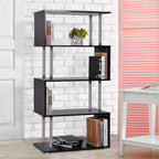 Jude 5-Tiers Geometric Wooden S-Shaped Bookshelf Display with Metal Frame for Living Room, Bedroom & Home Office-Black