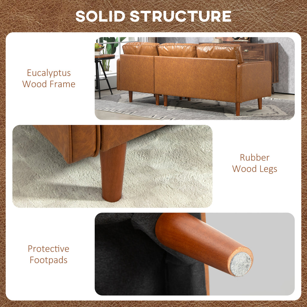 Reuben Faux Leather  Sectional-Sofa with movable Footstool and 2 Bolster Pillows-Brown