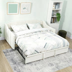 Atlas Upholstered Twin Trundle Bed, Extendable Twin to King Day Bed with Headboard and Armrests-Cream White