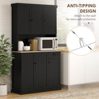 Denver 71" Kitchen Pantry Buffet with Hutch Storage Cabinet Microwave Oven Stand with Drawer, Black