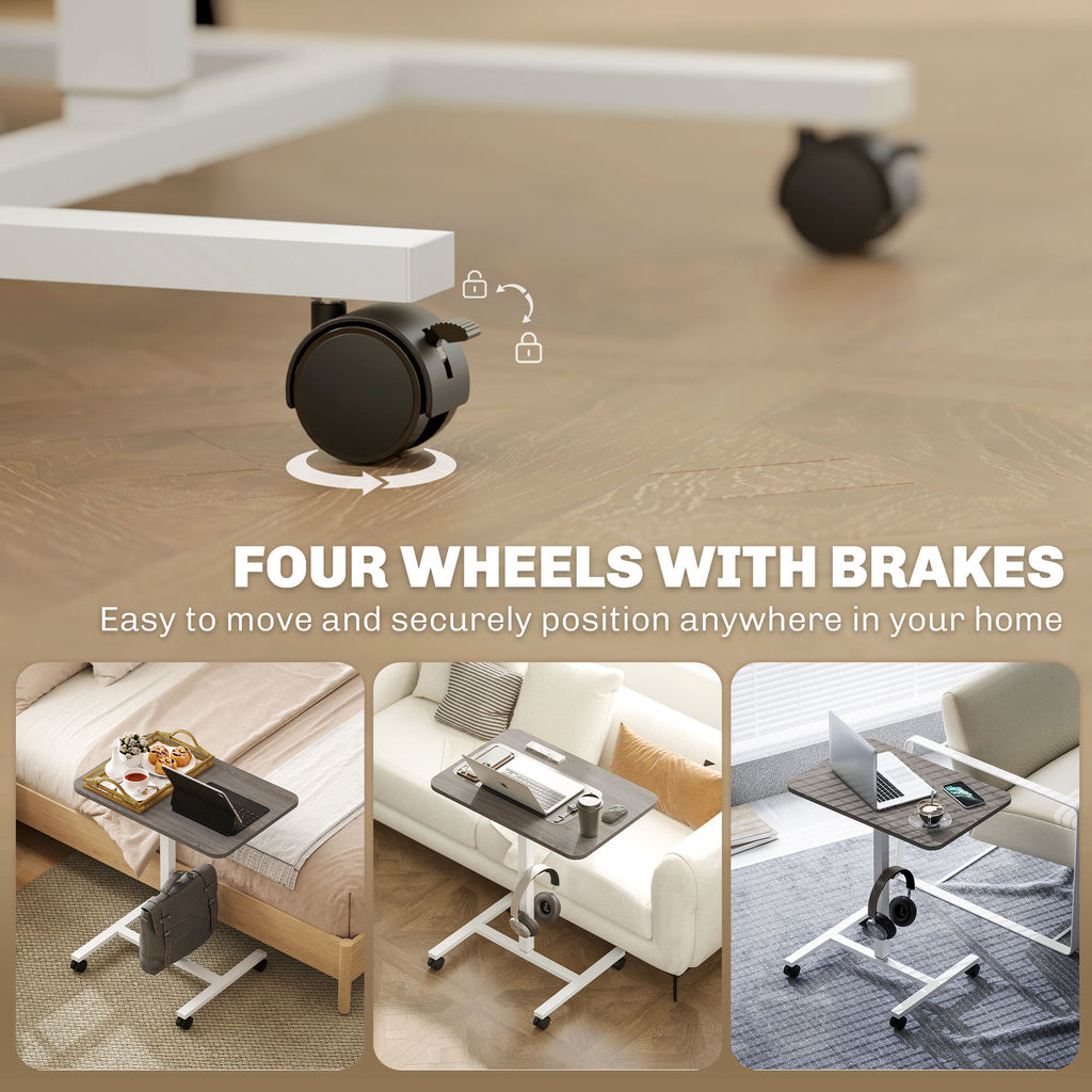 Eden Height Adjustable Standing Desk, Pneumatic Sit Stand Desk with Wheels and Headphone Hook for Home Office, Grey