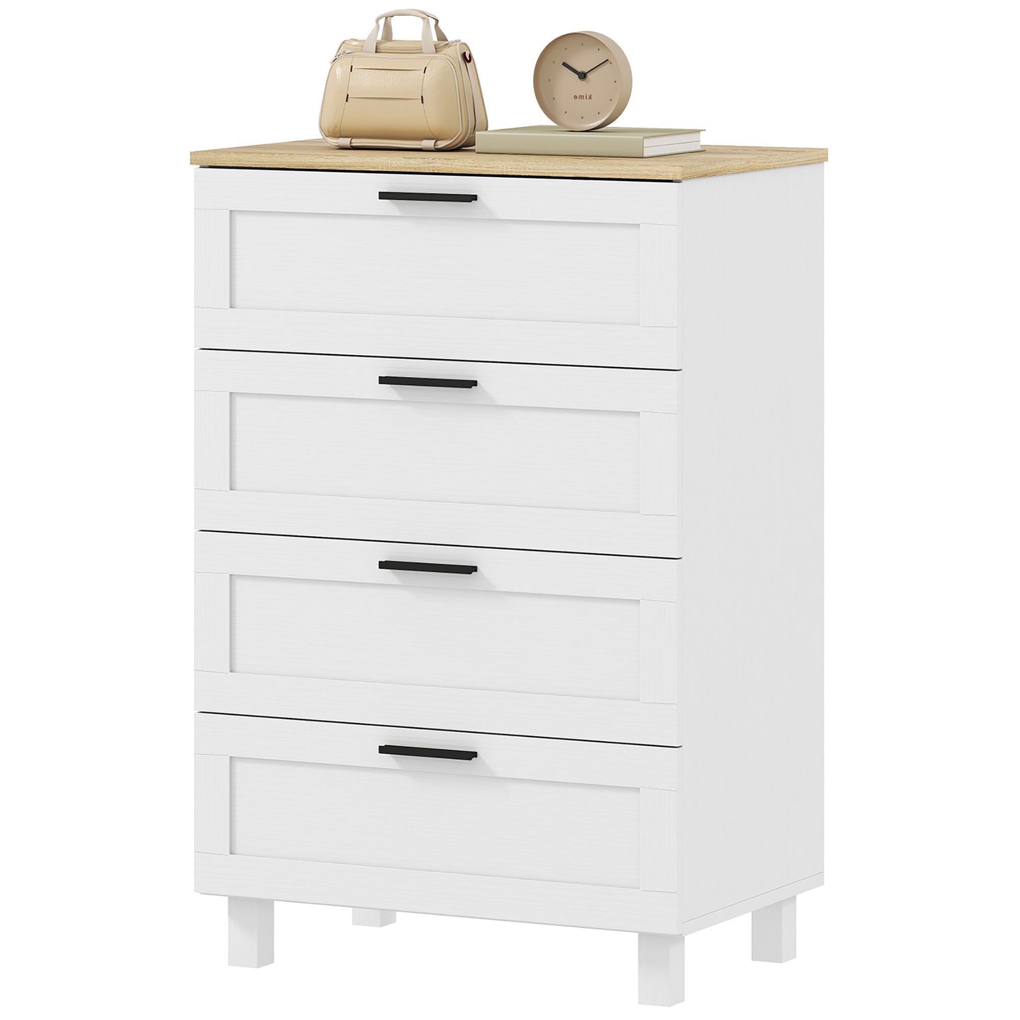 Taylor Chest for Bedroom with 4 Drawers, Chest of Drawers with Solid Wood Legs for Closet, Living Room, Entryway, White