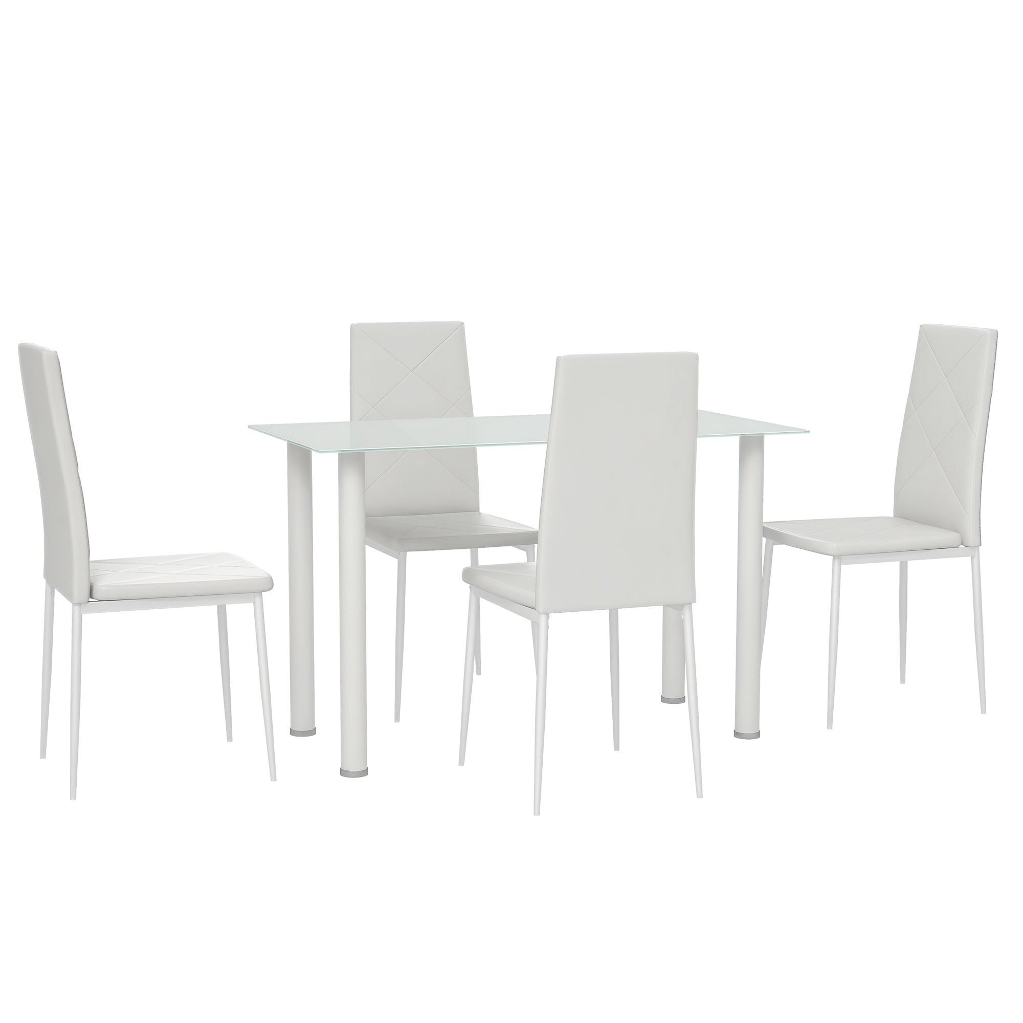 Adam Modern Dining Table Set for 4, Space-Saving 5 Pieces Kitchen Table Set with Rectangle Table and Steel Frame, White