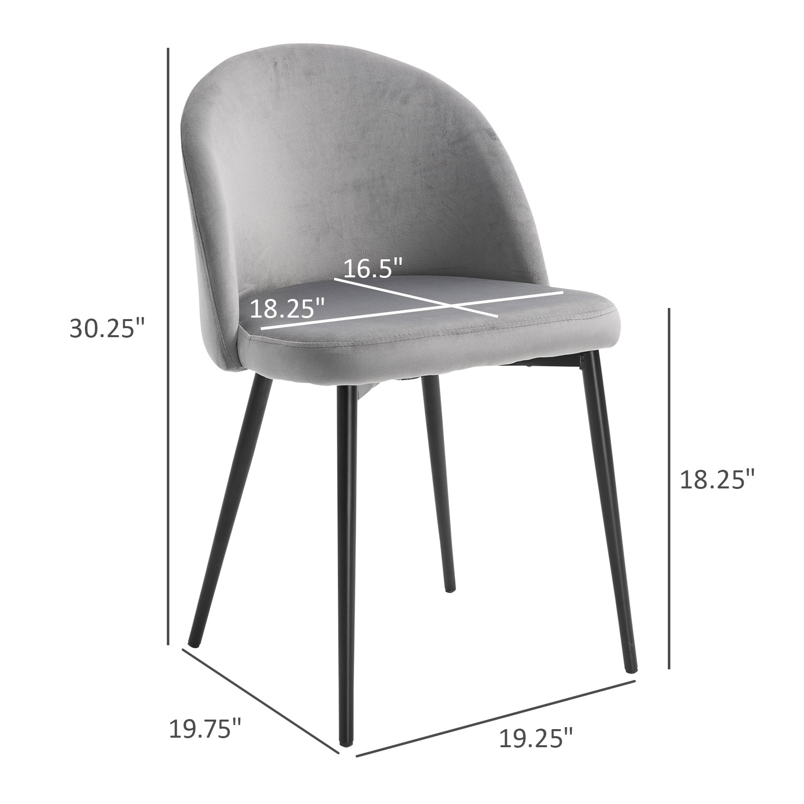 Dylan Set of 2 Mid-Back Dining Chair, Mid-Back Velvet-touch Upholstery Kitchen Chair for Living Room Dining Room, Dark Blue