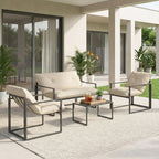 Alfie 4 Piece Patio Conversation Set with Tempered Glass Table-Beige