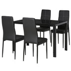 Zaya 5-Piece Rectangular Glass Kitchen Table and Chairs with Metal Frame and Faux Leather Upholstery for Dining Room, Black