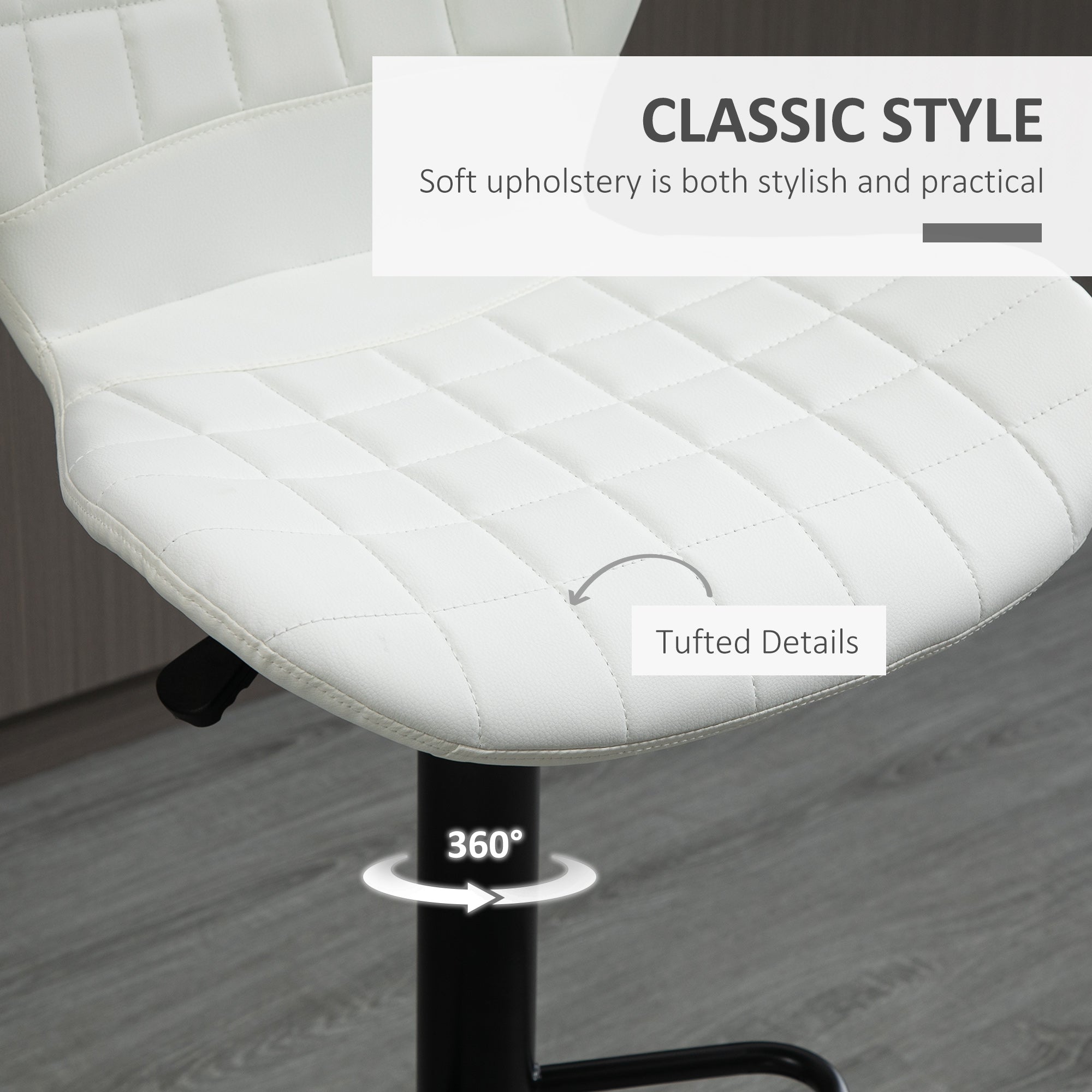 Avion Counter/Barstools with Adjustable Height and Swivel-Set of 2-White