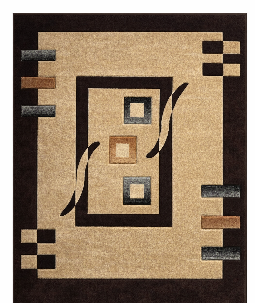 Lucas Modern Beige & Brown Geometric Area Rug 5x7 | Non-Slip Large Living Room Rug | Boho Beige Brown Floor Rug