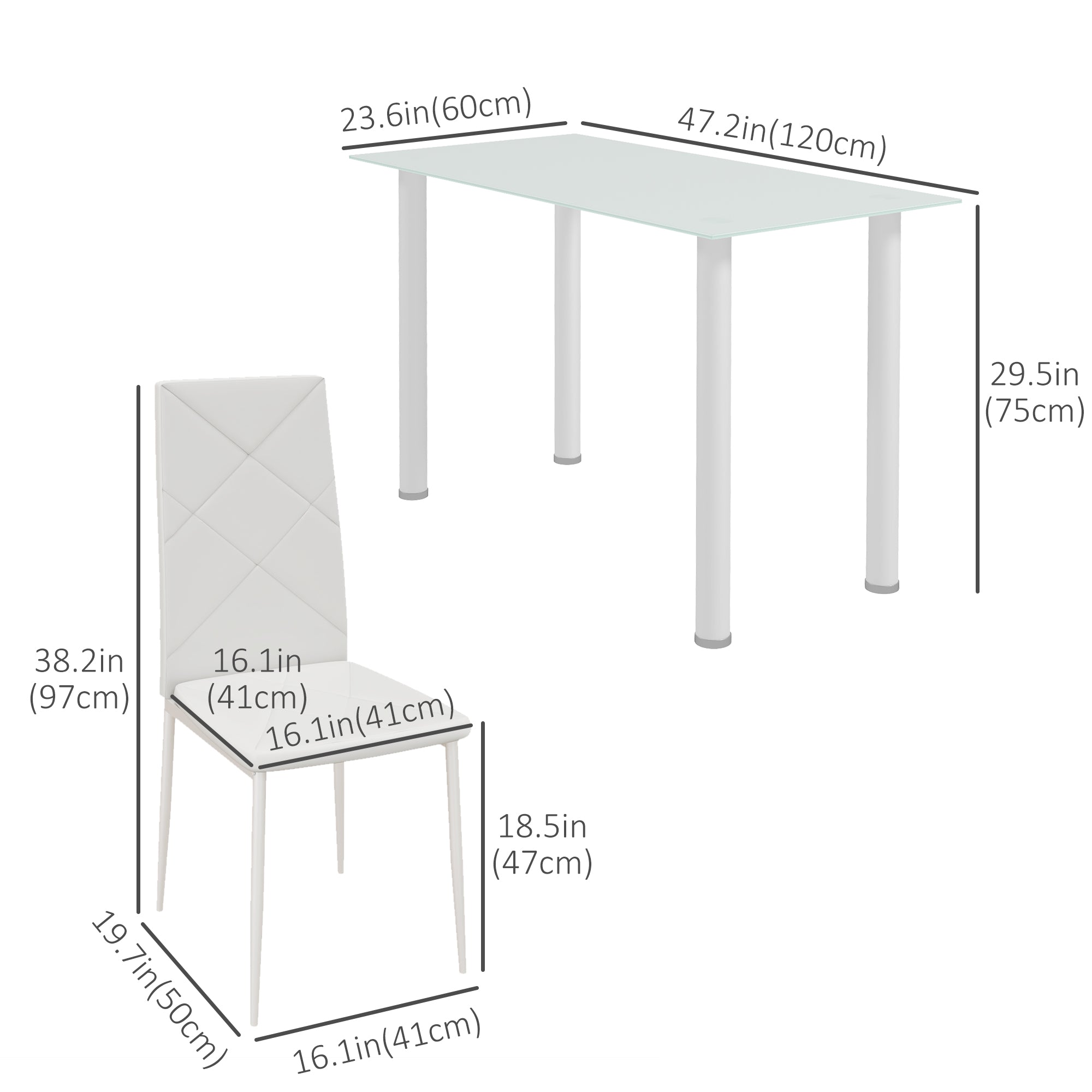Adam Modern Dining Table Set for 4, Space-Saving 5 Pieces Kitchen Table Set with Rectangle Table and Steel Frame, White