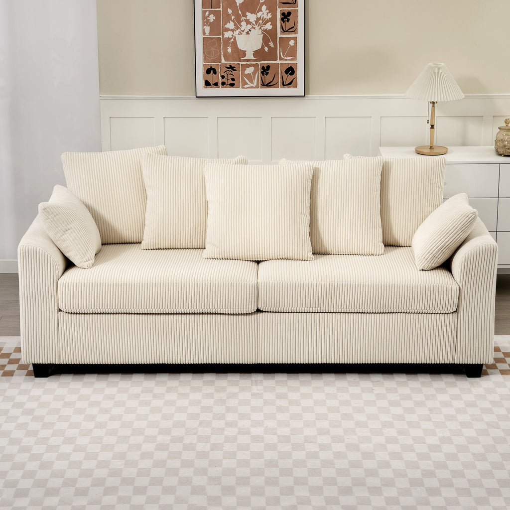 Ramsey Modern Corduroy 3 Seater Sofa with 8 Removable Pillows-Beige
