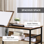 Arden Adjustable Drafting Table Art Desk Drawing Table Craft Desk Workstation for Painting Multifunctional Writing Desk with Tiltable Tabletop and Storage Shelf Rustic Brown