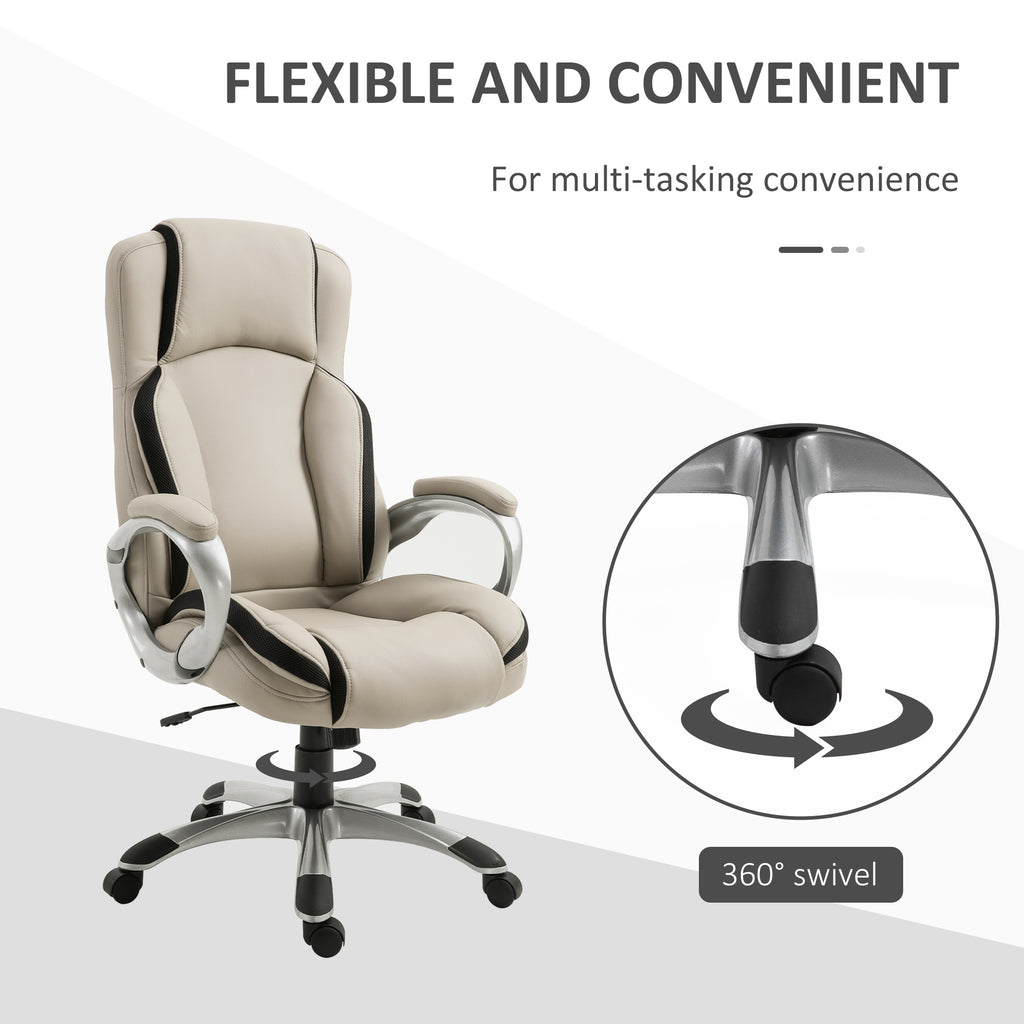 Fisher Office Chair PU Leather Executive on Rolling Wheels Task Computer Height Adjustable Swivel Ergonomic, Beige and Black