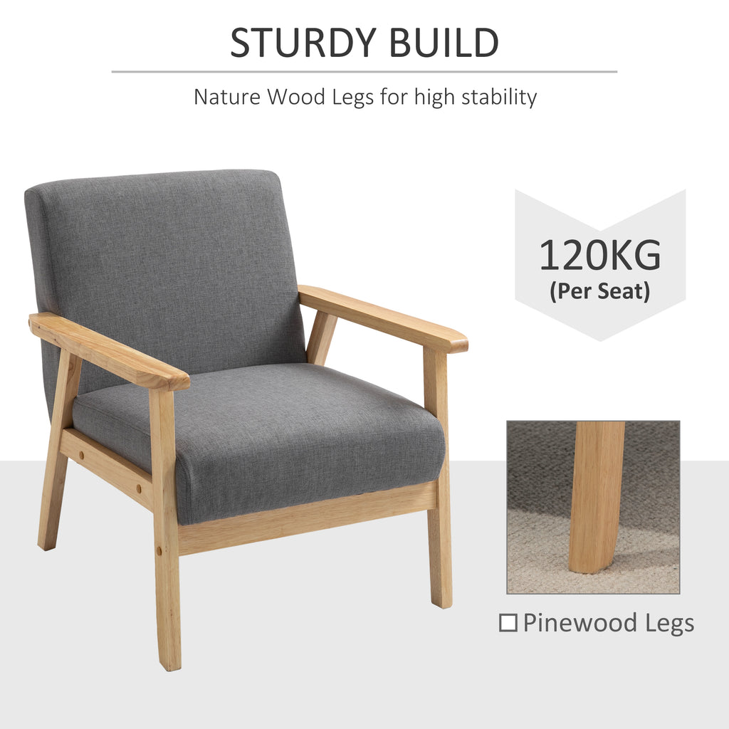 Billie Minimalistic Accent Chair with Thick Linen Cushions-Grey