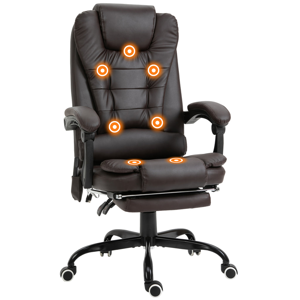 Declan 7-Point Vibrating Massage Chair, Reclining Office Chair with Footrest, Reclining Back, Adjustable Height, Brown