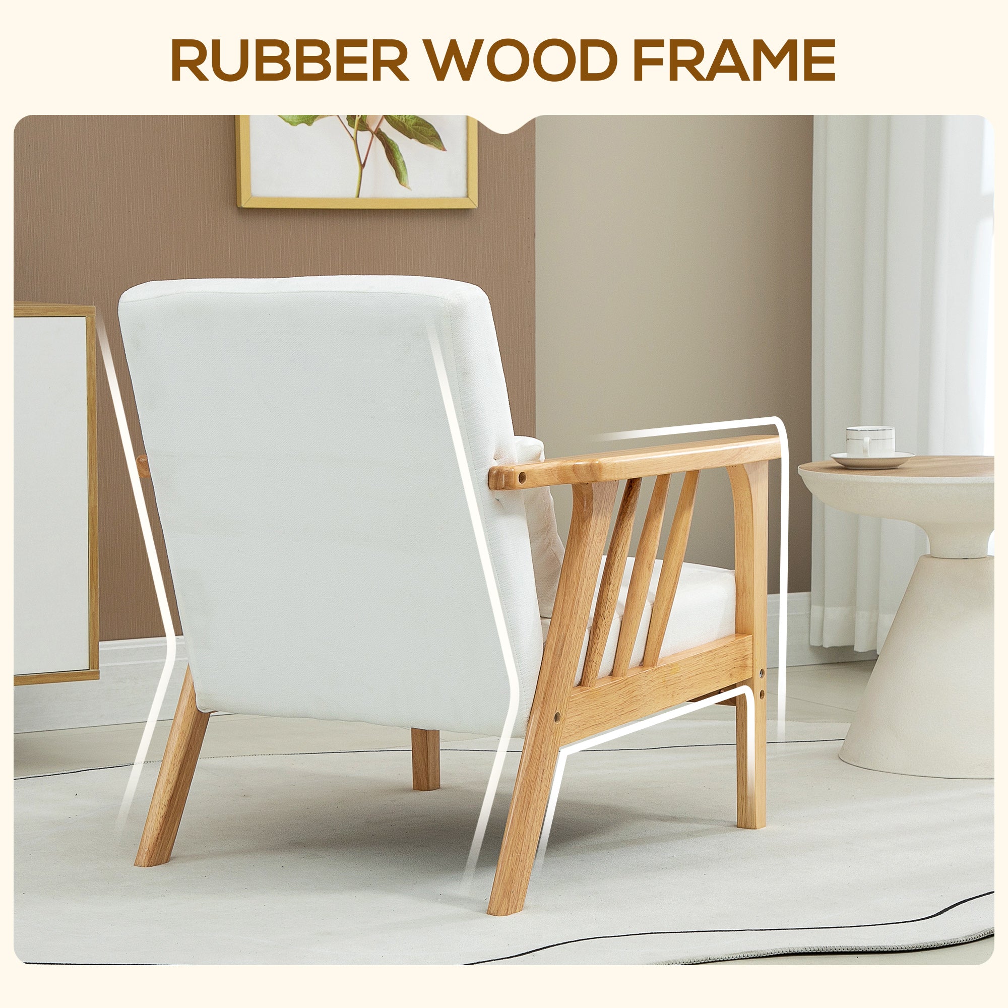 River Accent Upholstered Lounge Chair with Rubber Wood Frame-Cream White
