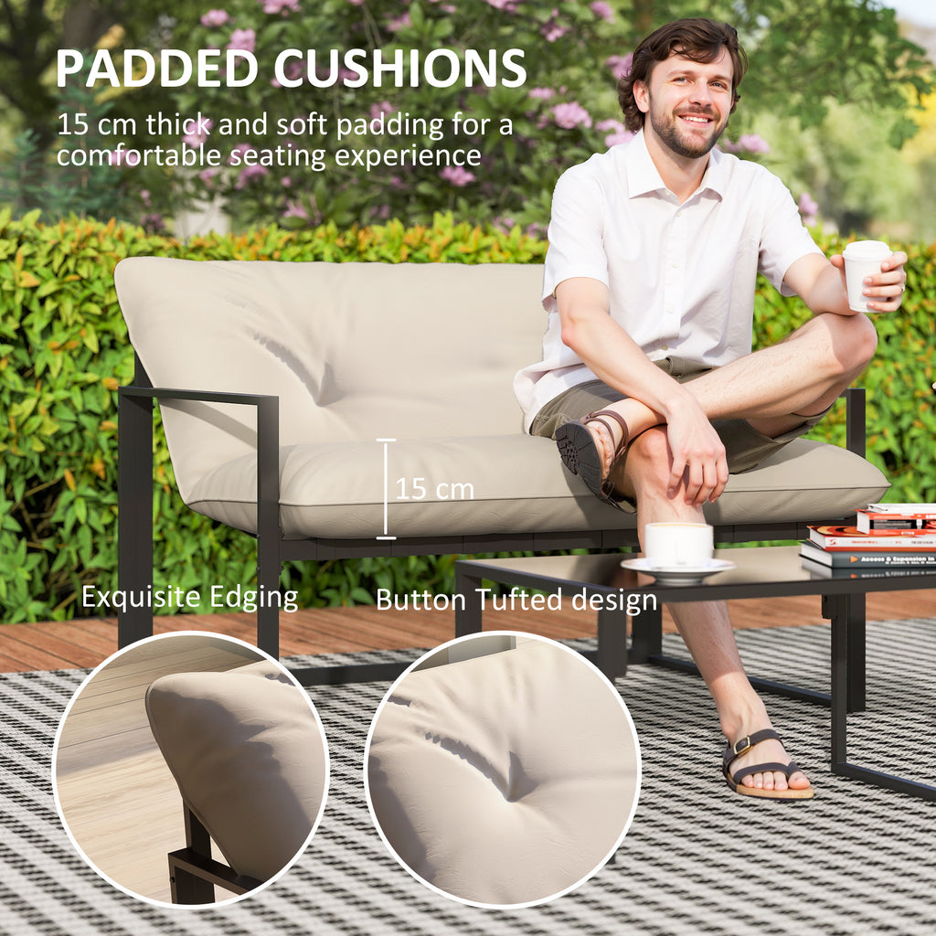 Alfie 4 Piece Patio Conversation Set with Tempered Glass Table-Beige