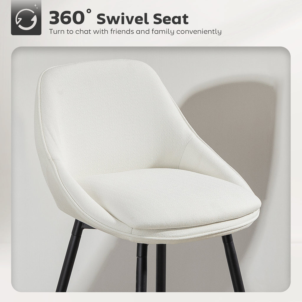 Reece 26" Counter Height Barstools Set of 2, Upholstered Swivel Bar Stools with Backrests and Armrests, Cream White