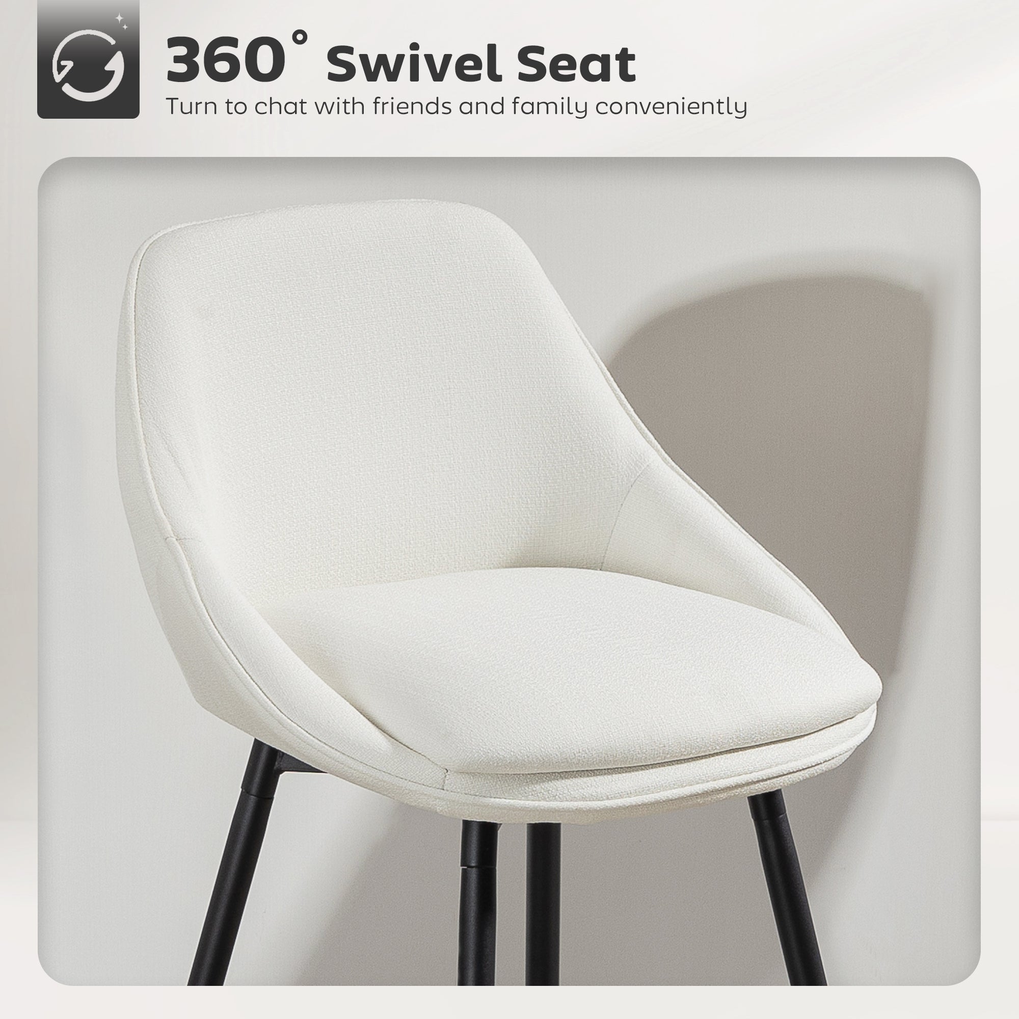 Reece 26" Counter Height Barstools Set of 2, Upholstered Swivel Bar Stools with Backrests and Armrests, Cream White