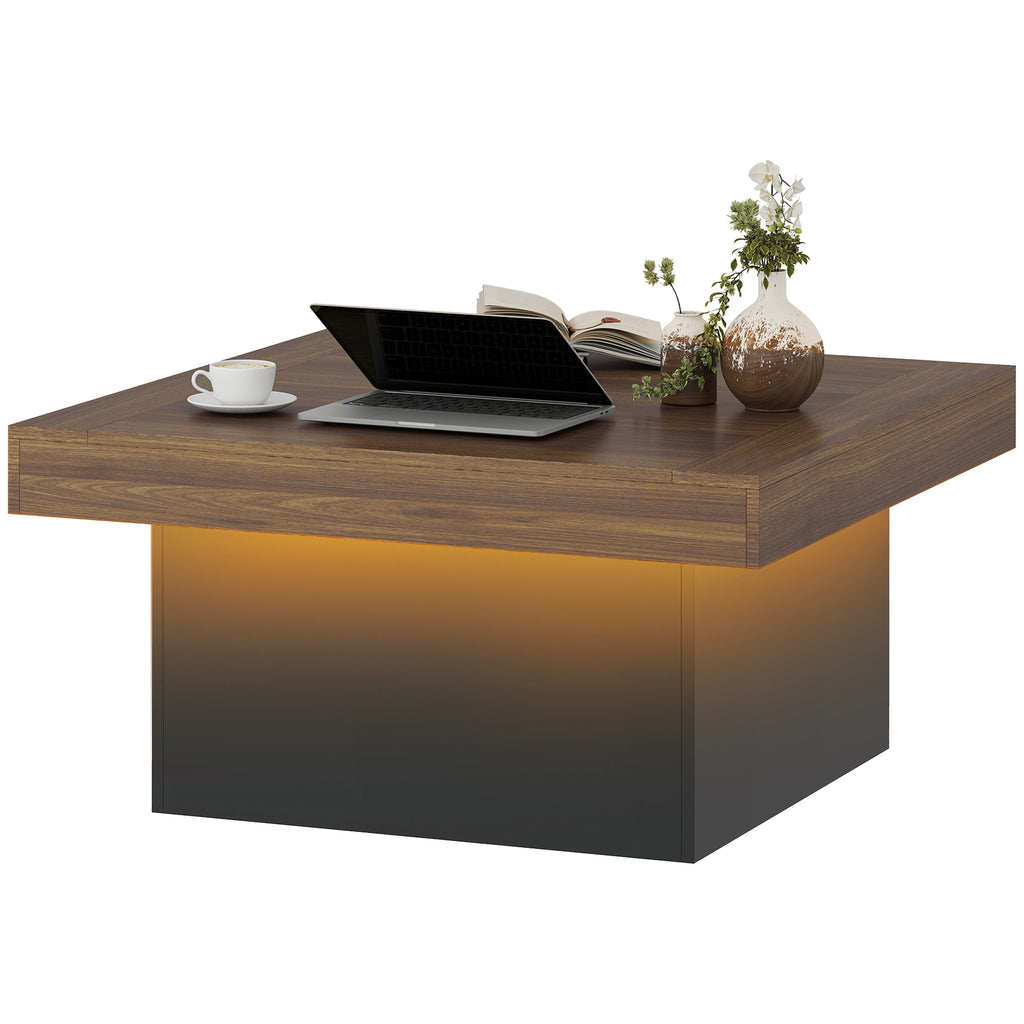 Aster Square Coffee Table with 16-Colour LED Lights, 35-inch Modern Center Table for Living Room, Walnut