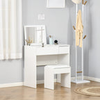 Mia Modern Vanity Set with Flip Top Mirror and Cushioned Stool, Dressing Table with Storage Drawer for Bedroom, White