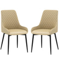 Blake Modern Dining Chairs with Diamond Tufting and Steel Legs-Set of 2-Khaki