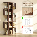 Ari 5-Tier S Shaped Geometric Bookshelf with 15 Compartments-Brown Wood Grain