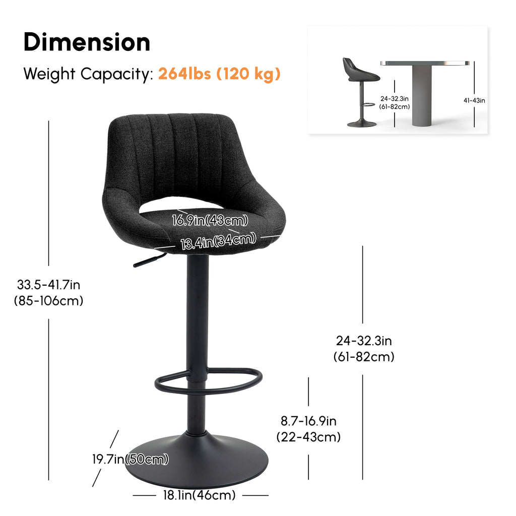Clay Upholstered Height Adjustable Counter/Barstools with Swivel Seat-Set of 2-Black