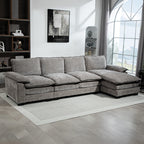 GABI Sectional RHF with Chaise Lounge, Chenille L-shaped Couch with Double-layer Seat Cushion for Living Room, Grey