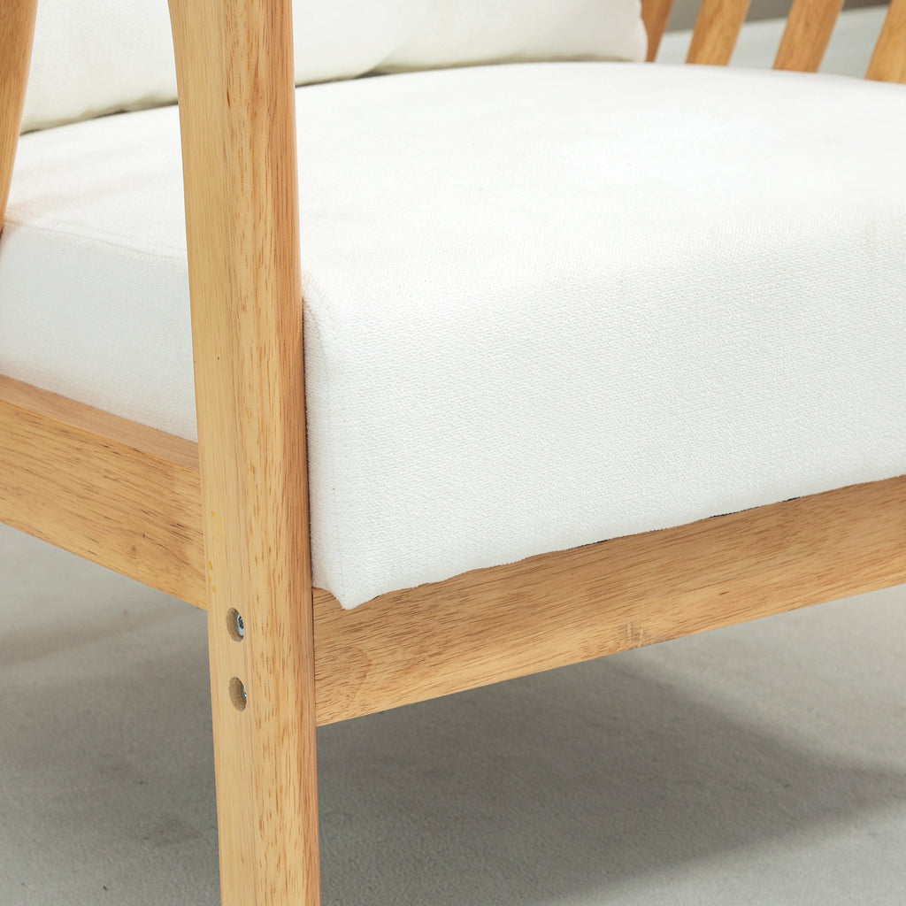 River Accent Upholstered Lounge Chair with Rubber Wood Frame-Cream White