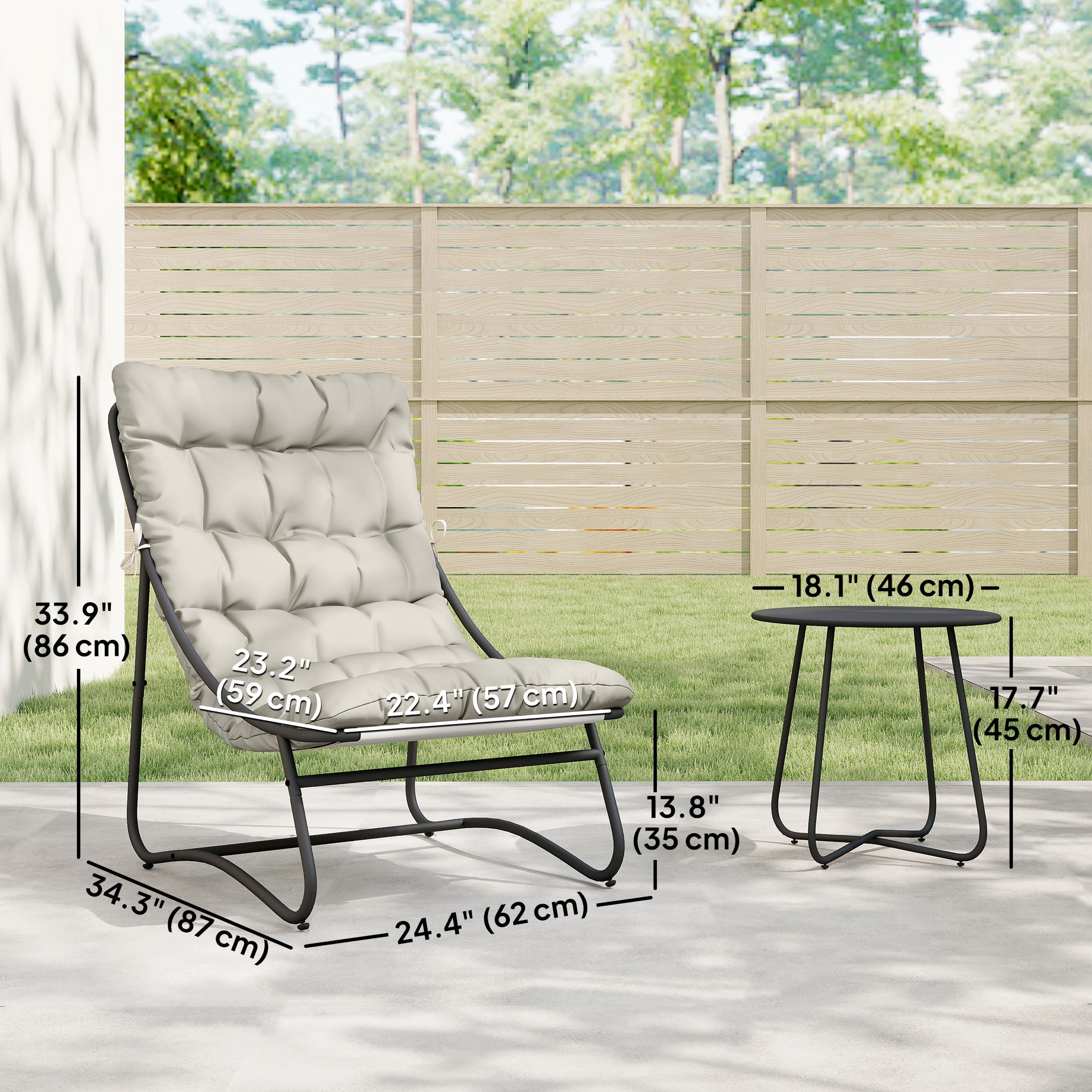 Dawson 3 Piece Outdoor Bistro Set with Round Table and Breathable Mesh Seat and Cushioned Chairs-Light Grey