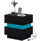 Emma Bedside Table with Charging Station and LED Light Modern Nightstand with USB Ports AC Outlets Drawers Remote, Black