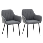 Robbie Dining Chairs Set of 2, Linen Upholstery Accent Chair with Back, Armrest, Metal Legs, Dark Grey